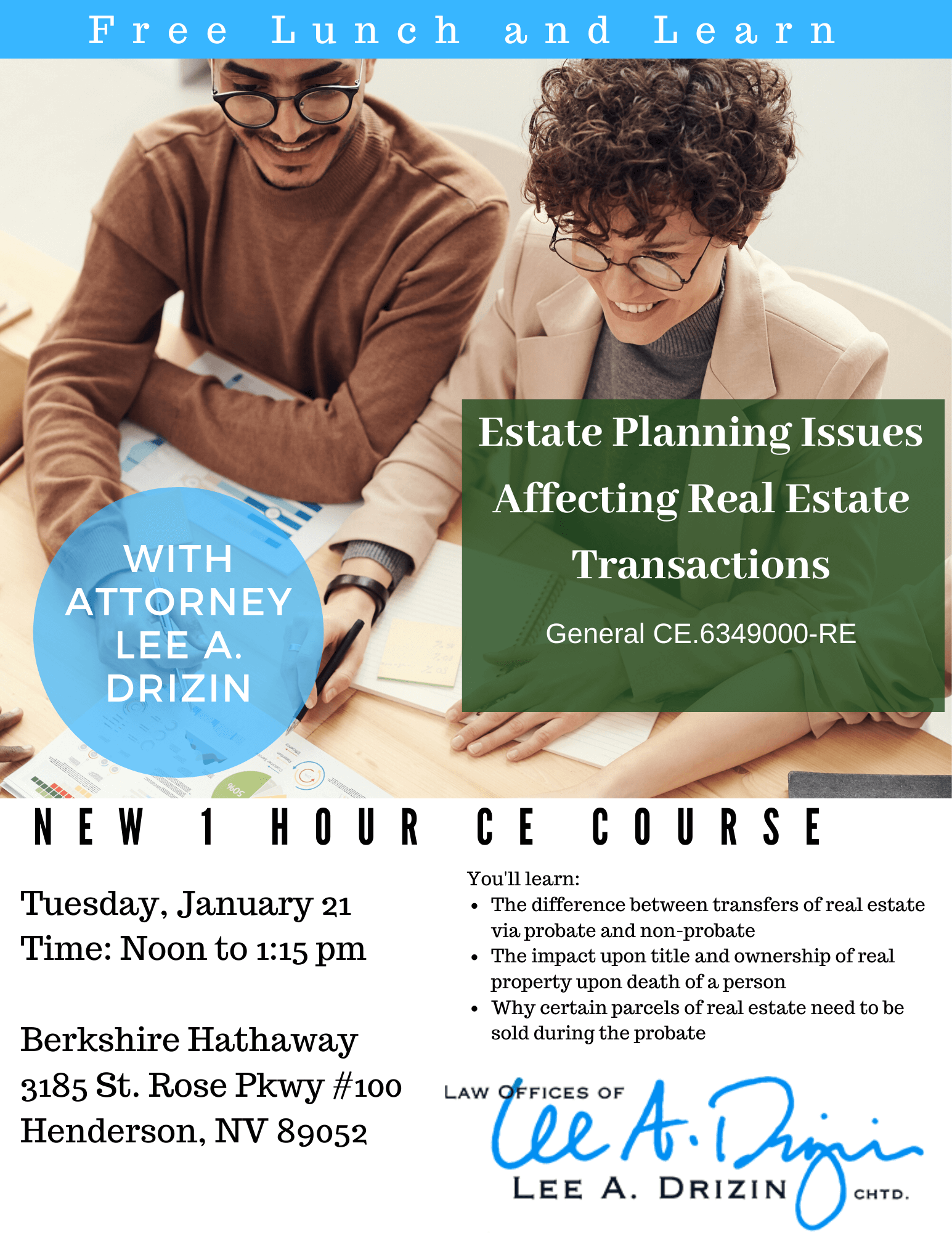 January 21st Free Lunch and Learn