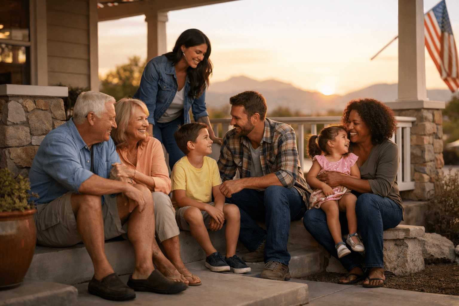 Family discussing transfer of deed upon death and estate planning options together at home