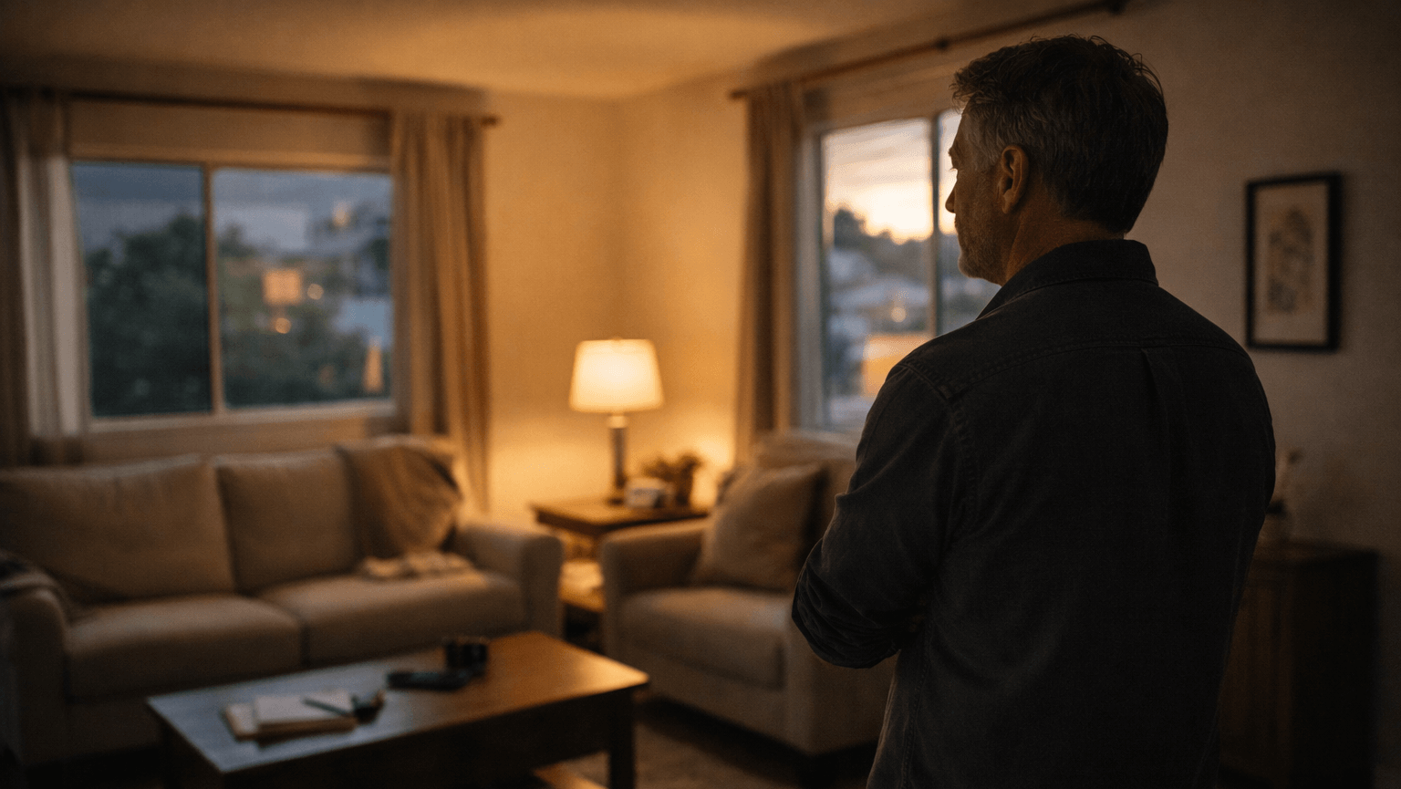 Man alone at home reflecting on Divorce and Estate Planning decisions