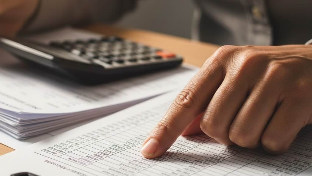 Close-up of hand reviewing financial documents and calculating probate attorney fees in Nevada